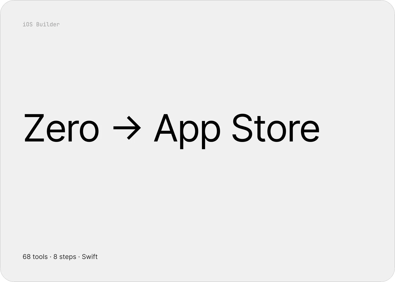 iOS Builder cover: 68 tools, 8 steps and Swift.
